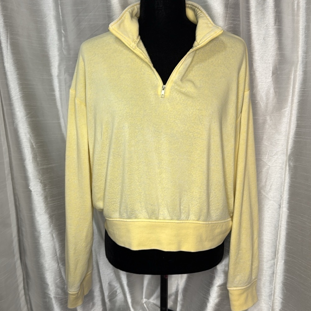 Double Zero 1/4 Zip Drop Shoulder Women’s Large Lightweight Yellow Sweatshirt - Picture 2 of 8